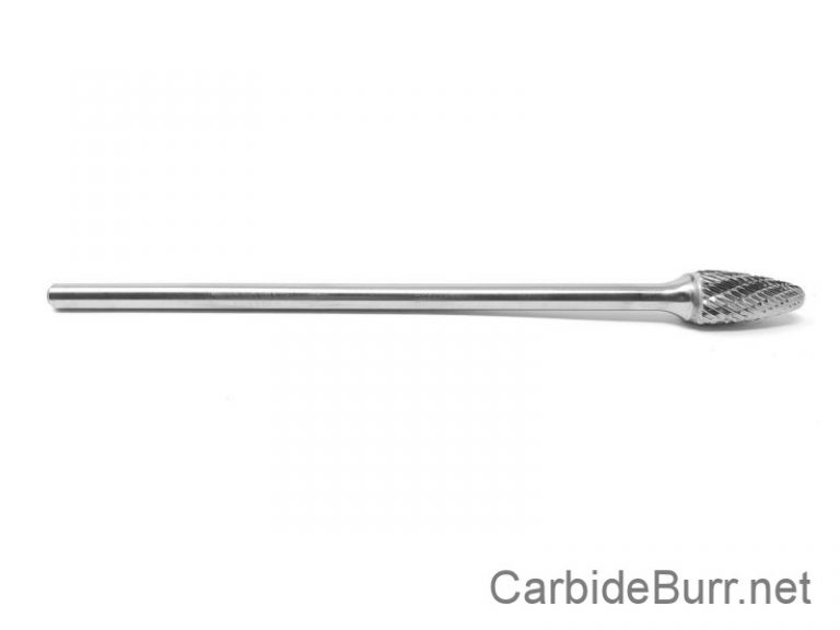 SF-5L6 Tungsten Carbide Burr – 6" Extended Shank, Double Cut Tree Shape With Radius End, 1/2" Cutter Dia X 1" Cut Length, 1/4" Shank