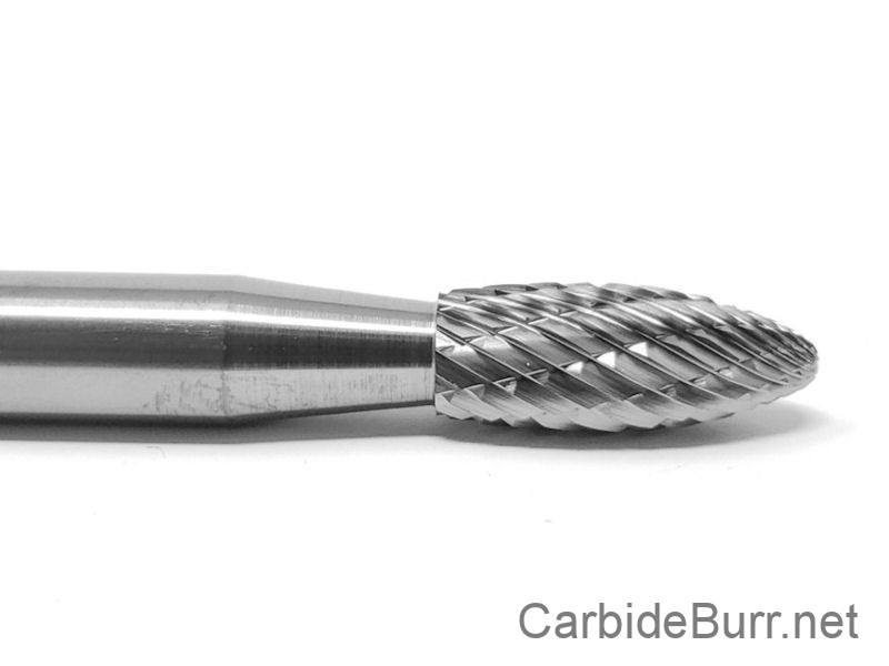 SH-5L6 1/4 x 1/2 x 1 1/4 x 7 1/4 Flame Shape Single Cut Carbide Burr 