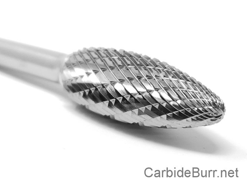 SH-5 Tungsten Carbide Burr Rotary File Flame Shape Double Cut with 1/4Shank for Die Grinder Drill Bit