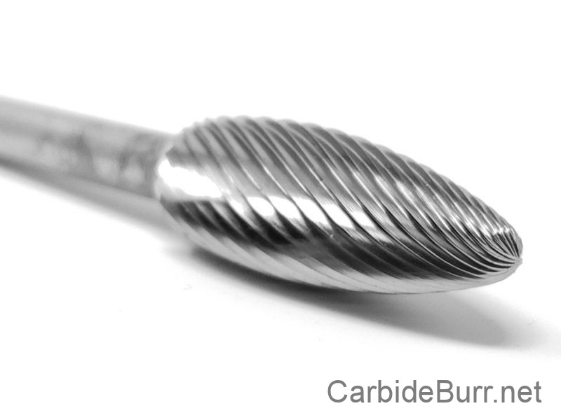 SH-5 Tungsten Carbide Burr Rotary File Flame Shape Double Cut with 1/4Shank for Die Grinder Drill Bit