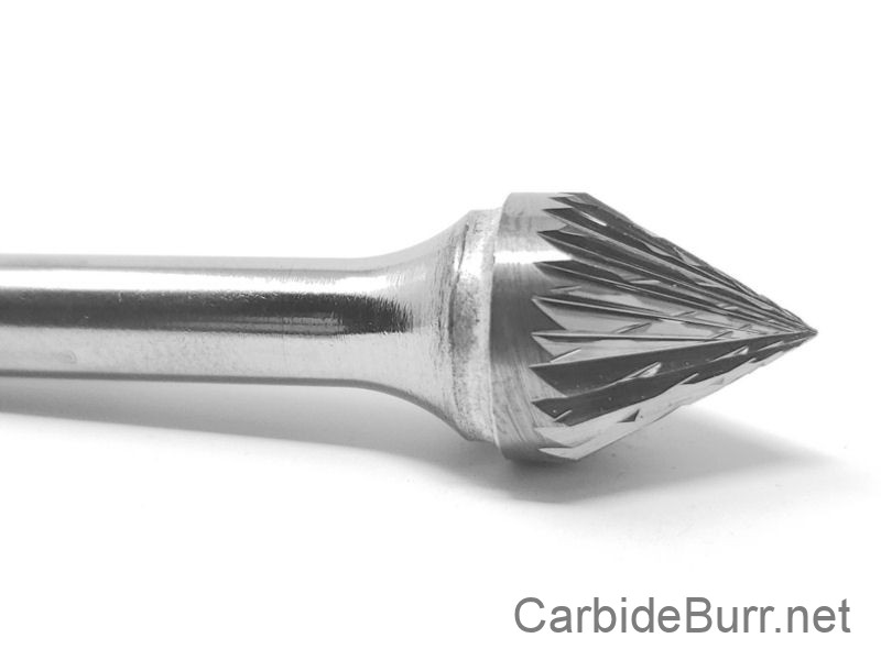 Carbide Burr SK-9 1" X 1/4" SHANK SINGLE CUT 90 DEGREE INCL ANGLE  ULTRA TOOL 